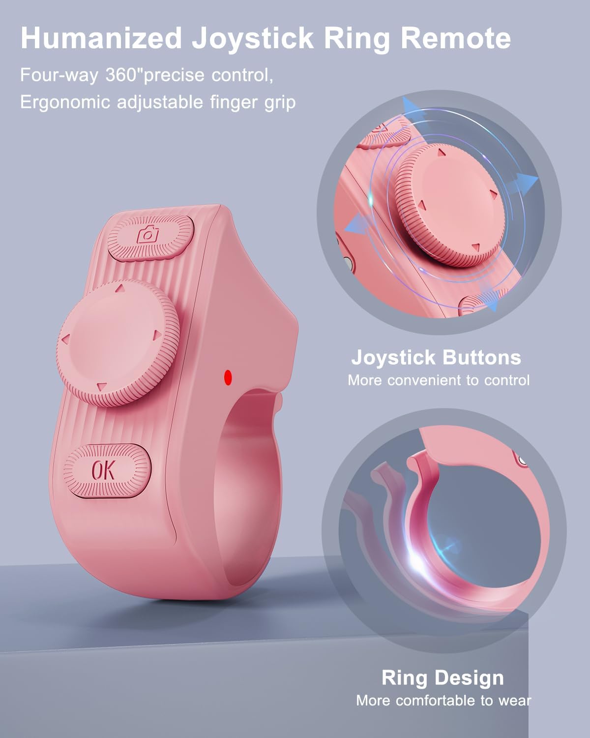 TikTok Scrolling Ring Remote Control, Camera Shutter Remote, Wireless Bluetooth Scrolling Ring for iPhone, iPad, iOS, Android - Pink