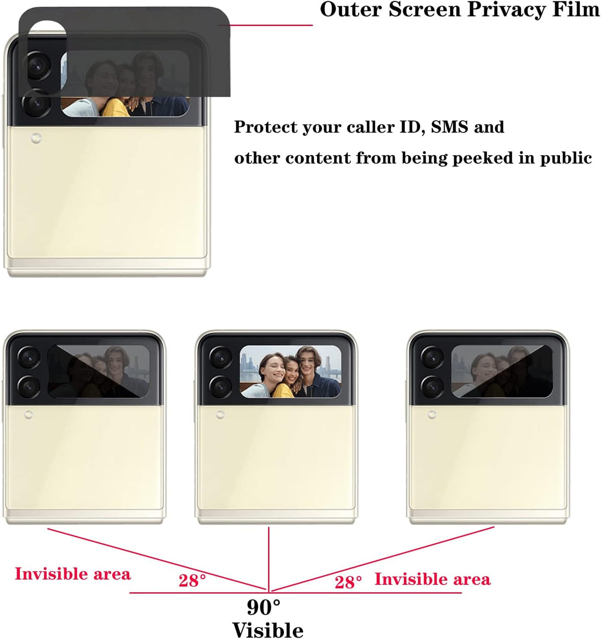 3 Pack Privacy Screen Protector for Samsung Galaxy Z Flip 4 5G 2022, Anti-Peep Outside + Inside Screen Protector + Side