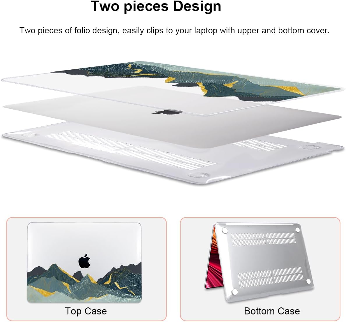 for MacBook Air 13 Inch Case 2021 2020 2019 2018, Plastic Hard Shell Case Keyboard Cover for Mac Air 13 Model A2337 M1 A2179 A1932 with Touch ID & Retina Display, Circling Mountain