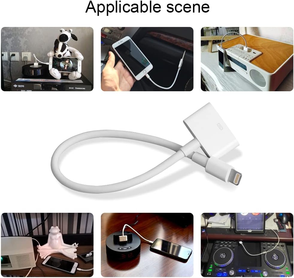 Lightning to 30-Pin Adapter, iPhone Charging Data Sync Connector Cable, 8-Pin Male to 30-Pin Female, Compatible with