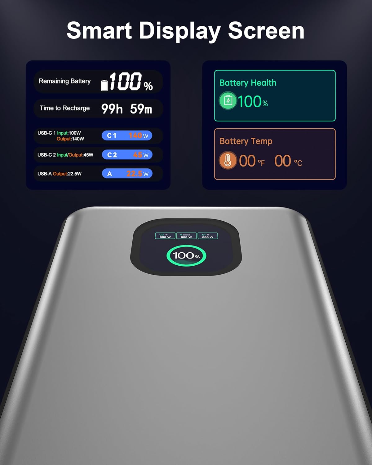 140W Power Bank, 25000mAh Laptop Portable Charger with Smart Digital Display, PD3.1 Fast Charging Battery Pack for MacBook Dell XPS iPad Tablet Steam Deck iPhone 16/15 Series Samsung Switch, Silver