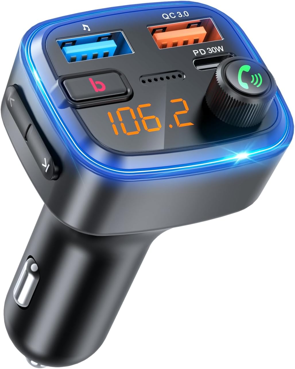 HUNDRUP 5.4 48W MP3 Bluetooth Car Adapter, Wireless FM Transmitter with Deep Bass Player, Fast Charging Bluetooth
