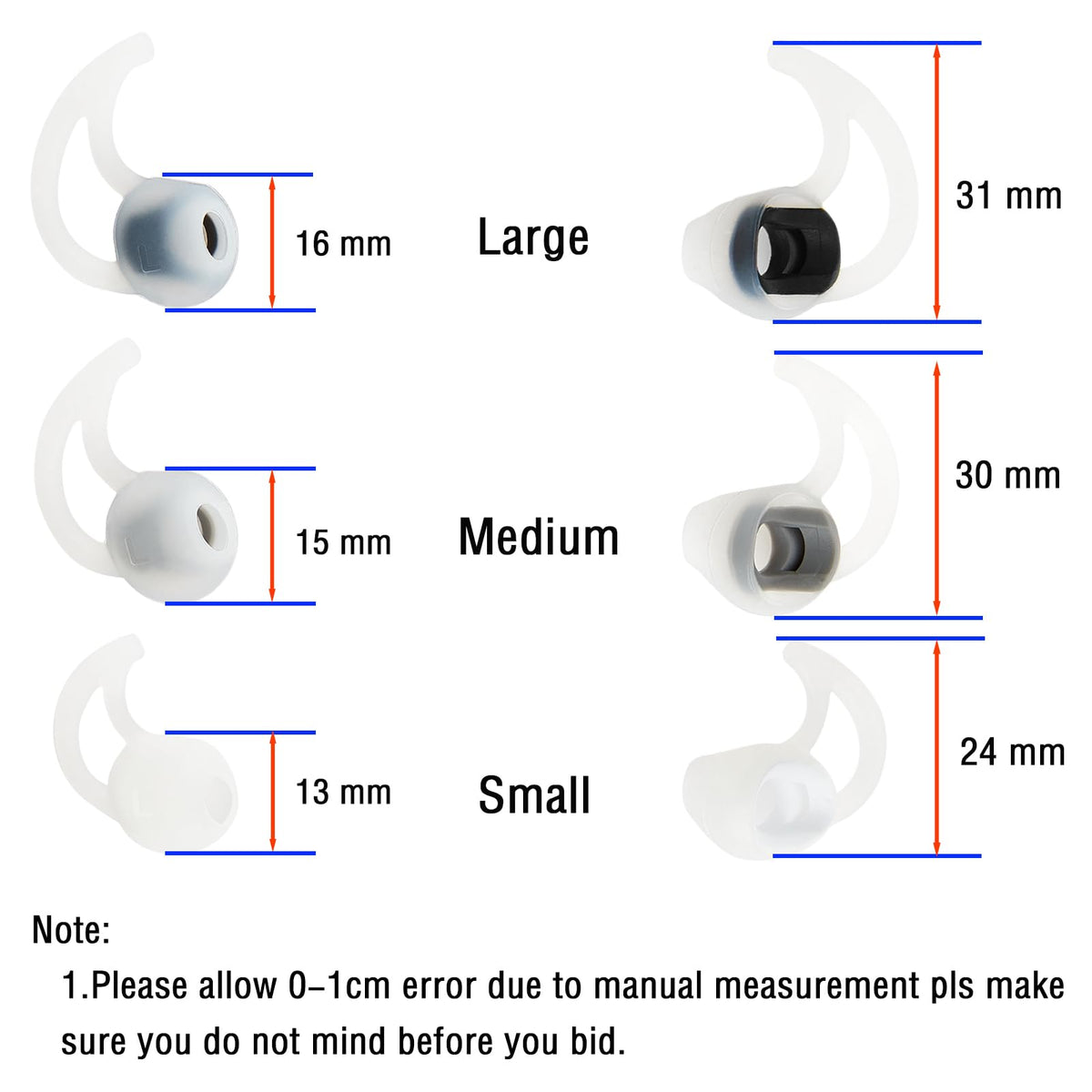 WKYMY Silicone Earbud Replacement Tips Earbud Covers Compatible with Bose SoundSport Freestyle IE2 IE3 Headphone Ear Tips Rubber Tips 3 Pairs S M L