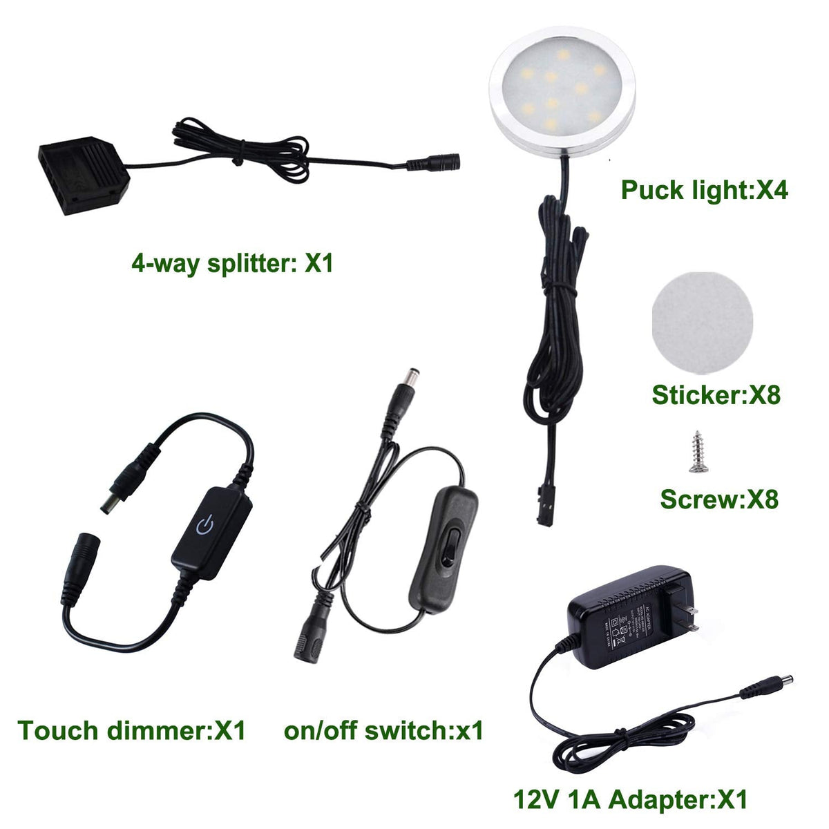AIBOO Under Cabinet LED Puck Lights Kit with Touch Dimming Switch for Ambiance Atmosphere Night Lighting (4 Lights,Daylight White)