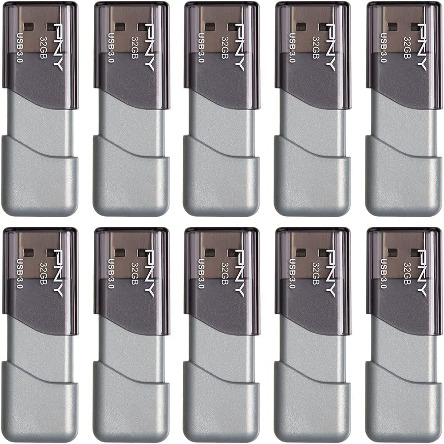PNY 32GB Turbo Attaché 3 USB 3.0 Flash Drive, Silver (Pack of 10)