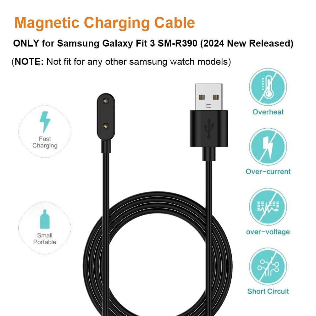 [2-Pack] Charger for Samsung Galaxy Fit 3, Magnetic USB Replacement Charging Cable Dock for SM-R390 Smartwatch