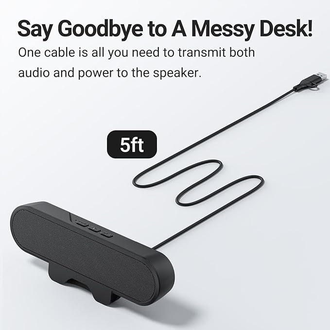 Pomya Computer Speakers for Desktop PC USB Powered PC Speaker with Spring Clamp Stereo Loud Sound Volume Control Laptop Speaker