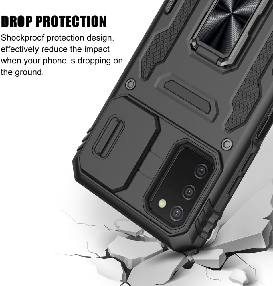 Samsung Galaxy A03S Case with Shockproof Sliding Camera Cover & Ring Holder Kickstand, Screen Protector (6.5", US