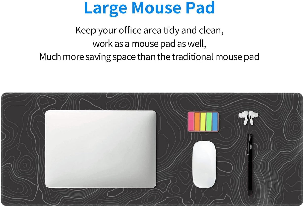 Topographic Contour Extended Big Mouse Pad Large,Gaming Mouse Pad Desk Pad,31.5×11.8 Inch Long Computer Keyboard Mouse Mat Mousepad with 3mm Non-Slip Base and Stitched Edge for Gaming and Office