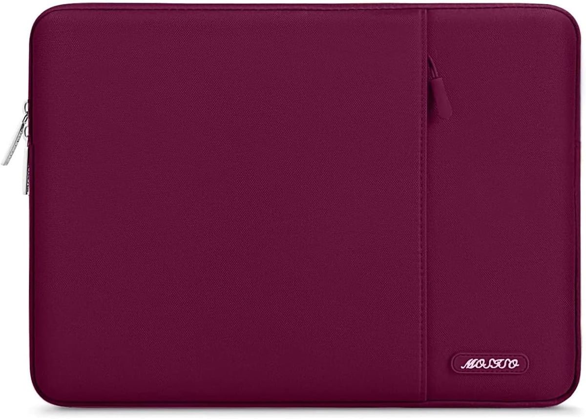 MOSISO Laptop Case 13.3 inch, 13-13.3 inch Laptop Sleeve Compatible with MacBook Air/Pro 13 / Pro 14, HP Dell ASUS Lenovo Notebook, Polyester Vertical Computer Sleeve Bag with Pocket, Wine Red