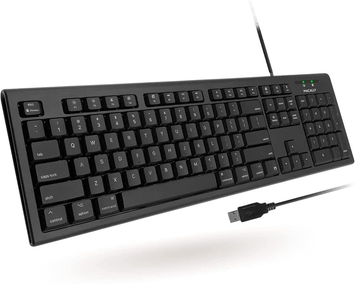 Macally Full Size Wired Mac Keyboard - Compatible With All Macs With Usb Port - Wired Keyboard For Mac Mini / Pro, Macbook Pro/A