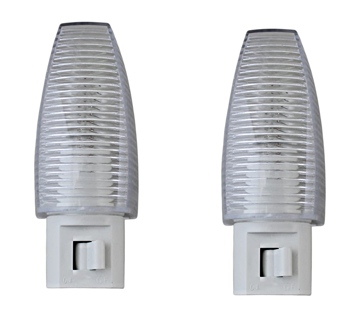 Set of 2 Night Light On/Off Switch UL Certified White Base Clear See Thru Top Suitable for Bathroom, Bedroom, Hallway (Traditional)