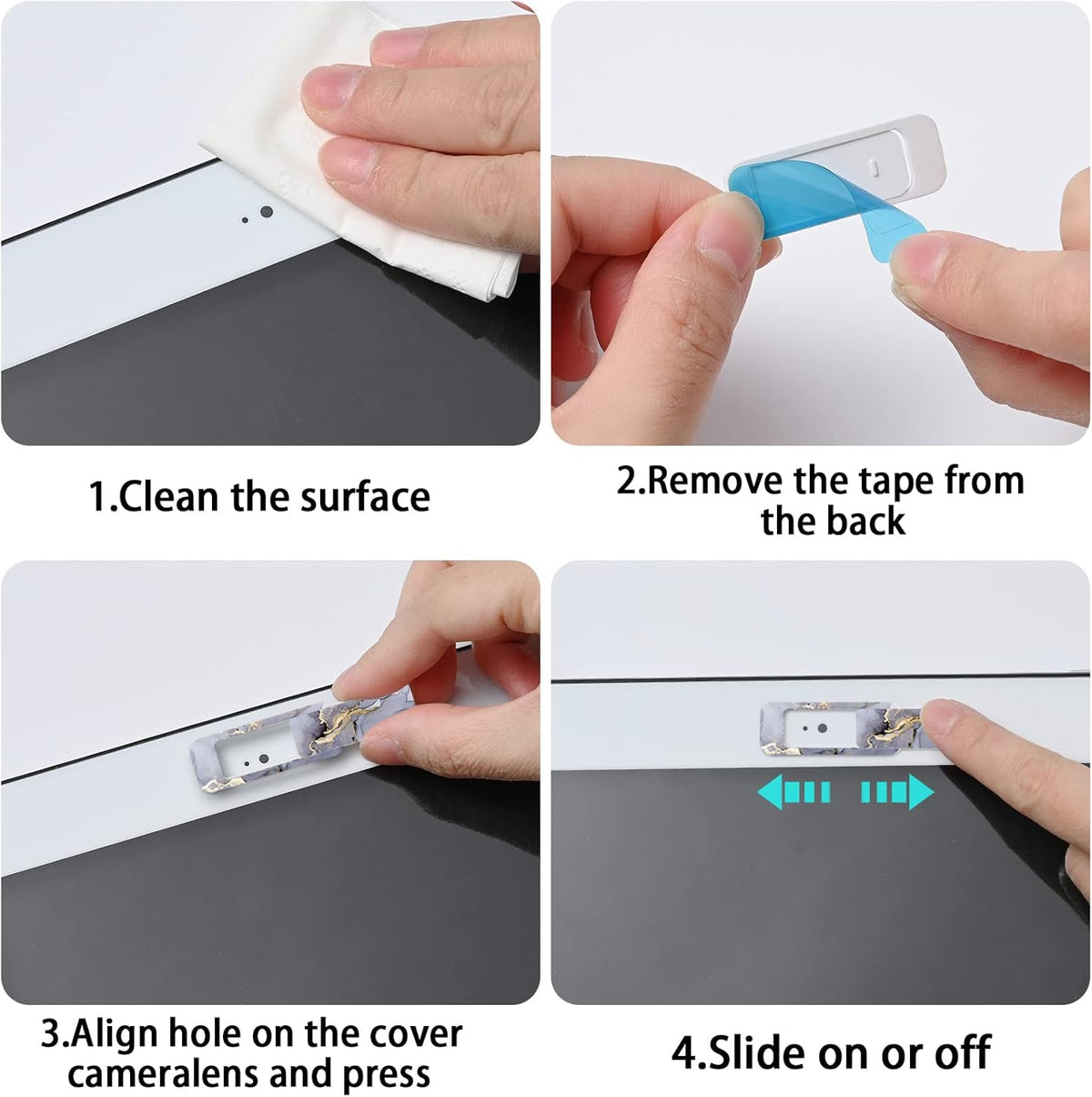 Webcam Cover, 3 Pieces, Laptop Camera Cover, Privacy Shielding Capacity is Twice as Big as The Traditional, Suitable for Computer Mobile Phones, laptops, Tablets and so on (Grey Marble)