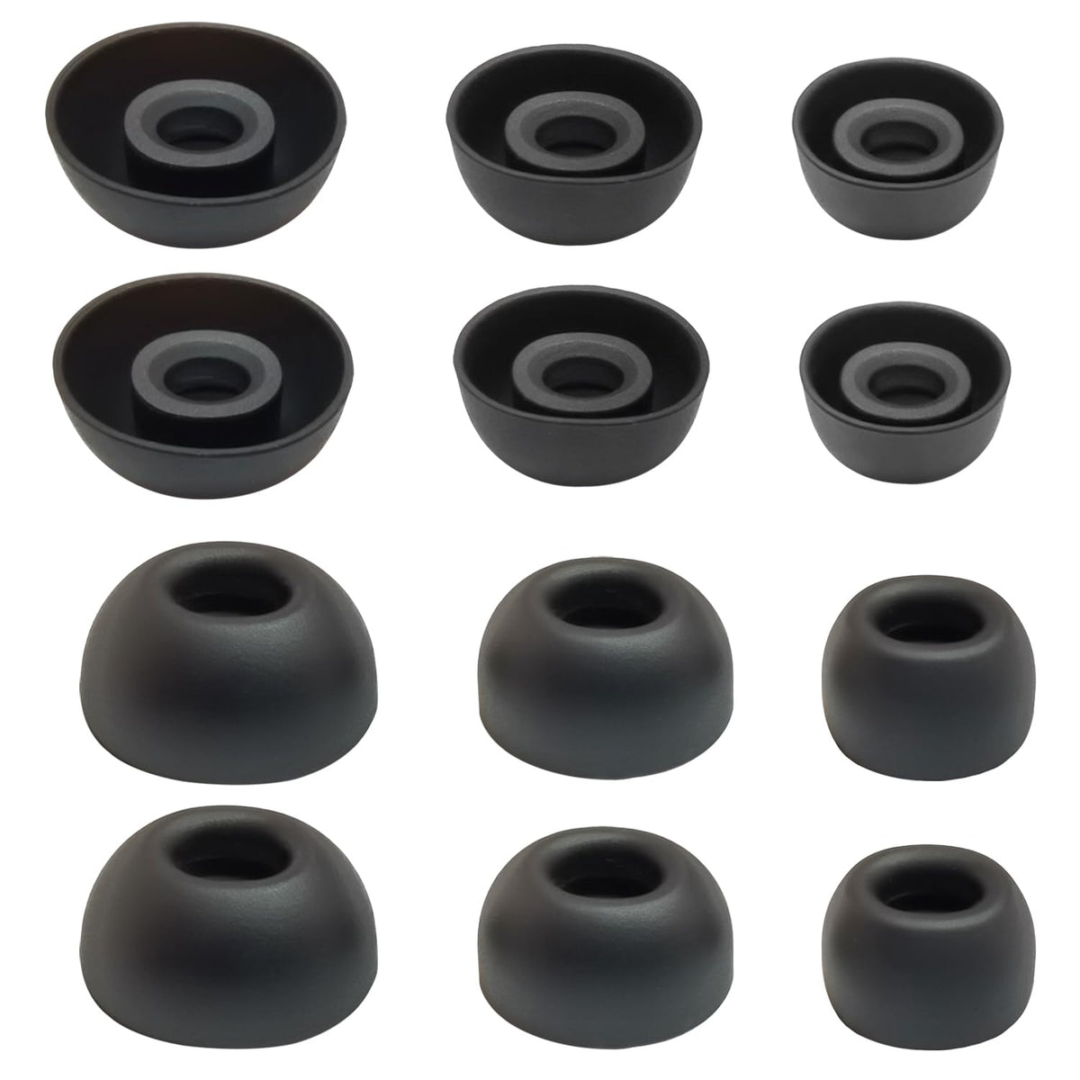 Mijusun Oval Silicone Ear Tips for True Wireless Earbuds - 6 Pairs Universal Replacement for 4.0-6.0mm Nozzle, Comfortable Secure Fit (S/M/L), Black