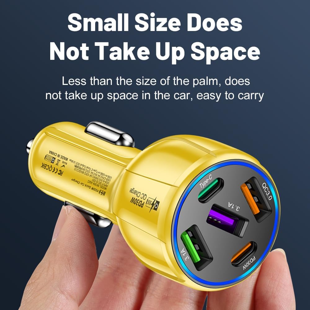 5-Port 75W USB C Car Charger, PD30W & QC3.0 Fast Charging Cigarette Lighter USB Charger Adapter for