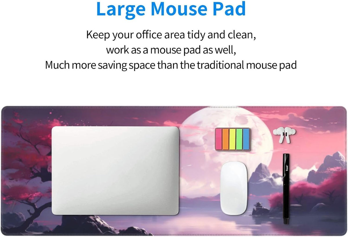 Watercolor Japanese Large Gaming Mouse Pad,Japanese Mouse Pad 31.5 x 11.8 in Mat Desk Pad,Large Desk Mat,Extended Keyboard Mousepad with Non-Slip Base and Stitched Edge for Desk Home Office