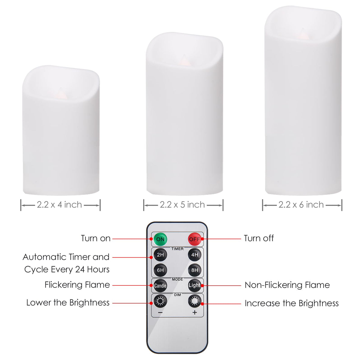24 Pack Flameless Candles Battery Operated Waterproof Led Candles (D:2.2" X H:3" 4" 5") Candles with 4 Remotes Control for Wedding, Party, Birthday