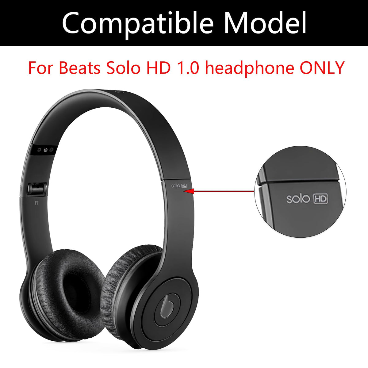 Solo HD 1.0 Replacement Ear Pads for Beats by Dr.Dre Solo HD (Solo 1st Gen Wired, NOT Wireless) Headphones,Snap-On Protein Leather Ear Cushions,Easy