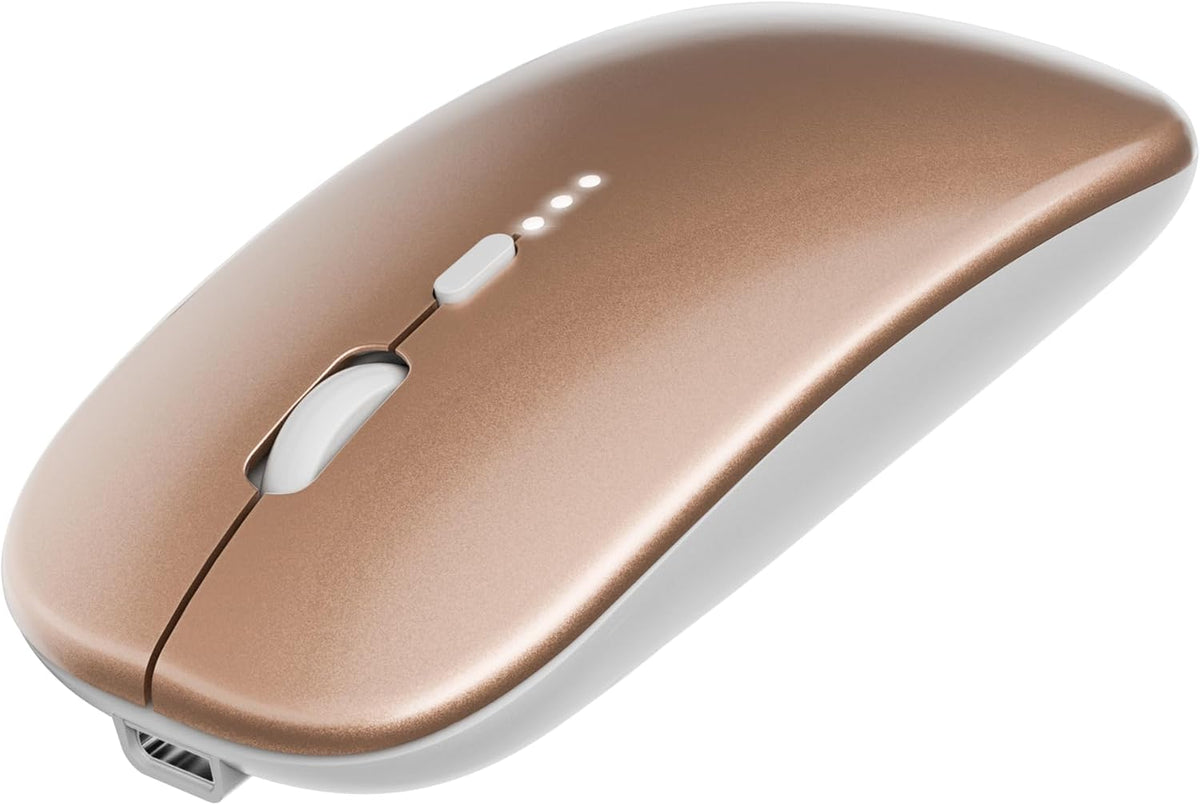 Slim Rechargeable Wireless Silent Mouse, 2.4G & Bluetooth Technology for Laptop/PC/Mac/iPad - Gold