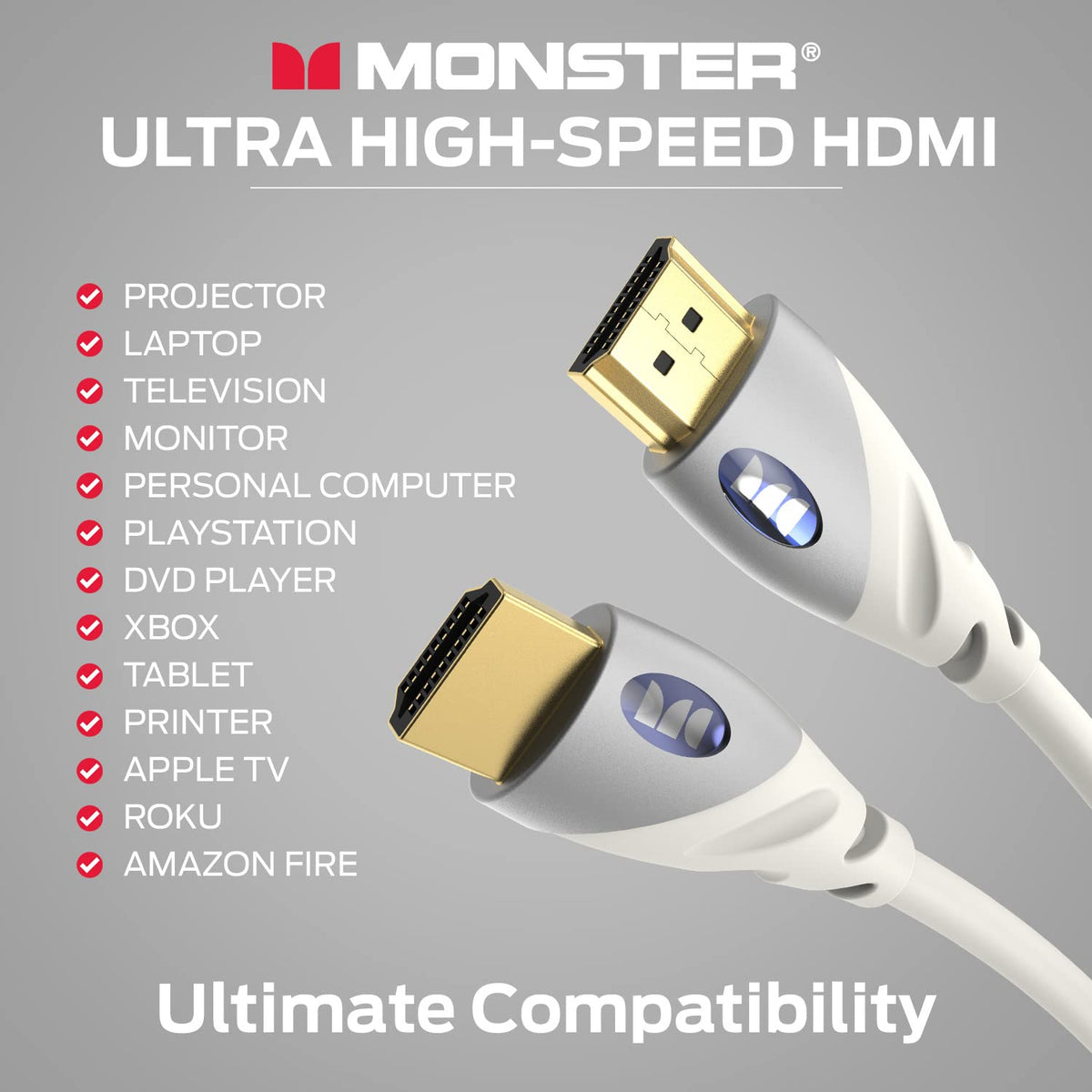 4k 24k PS3 6 Monster HDMI Cable Ultra HD with Ethernet - Corrosion-Resistant Rose Gold Contacts and V-Grip Connection