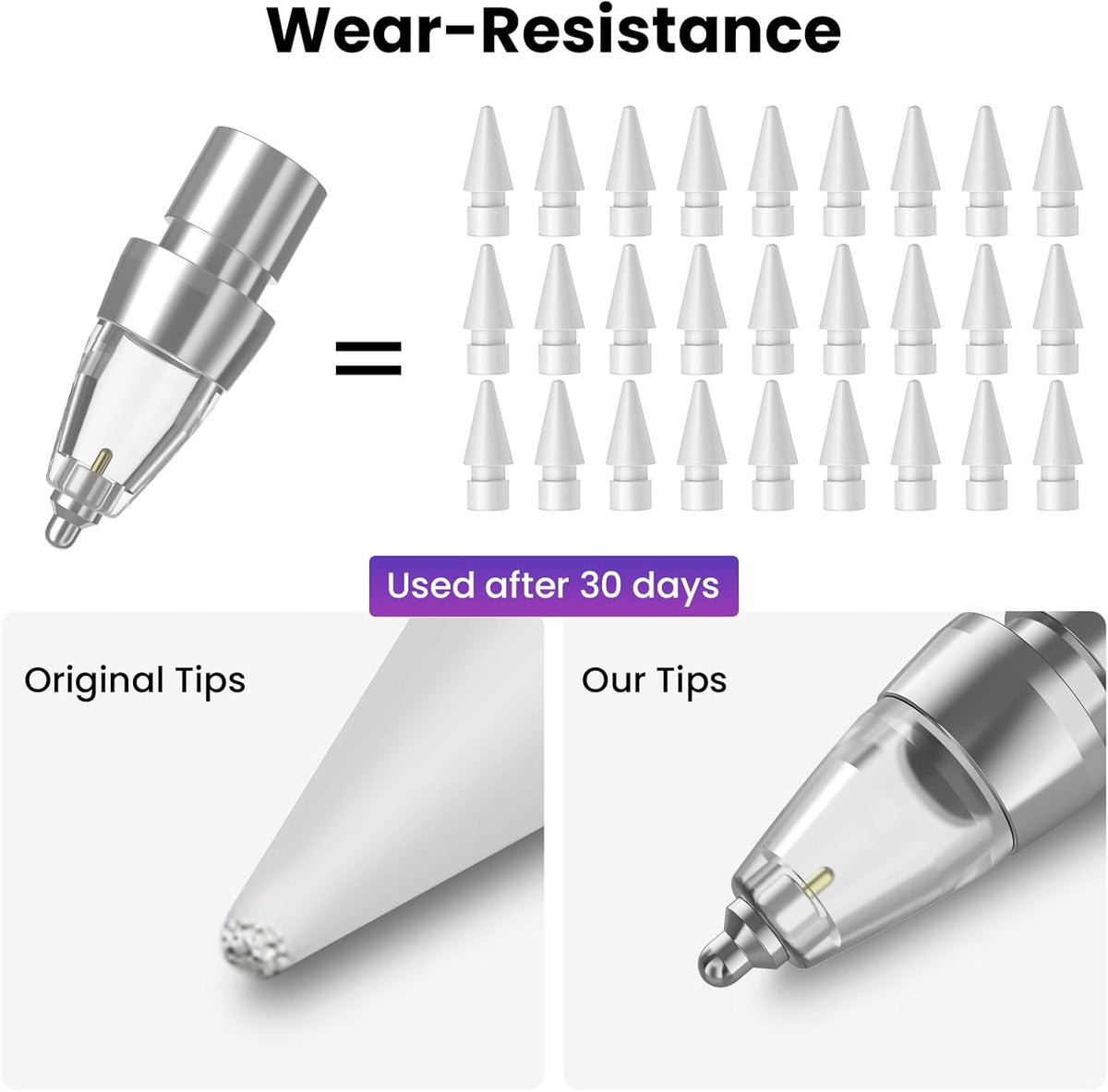 Delidigi 4 Packs Replacement Tips Compatible with Apple Pencil Pro/2nd Generation/1st Gen/USB-C, Metal Body Precise Control Pen Like iPencil Tips Nibs