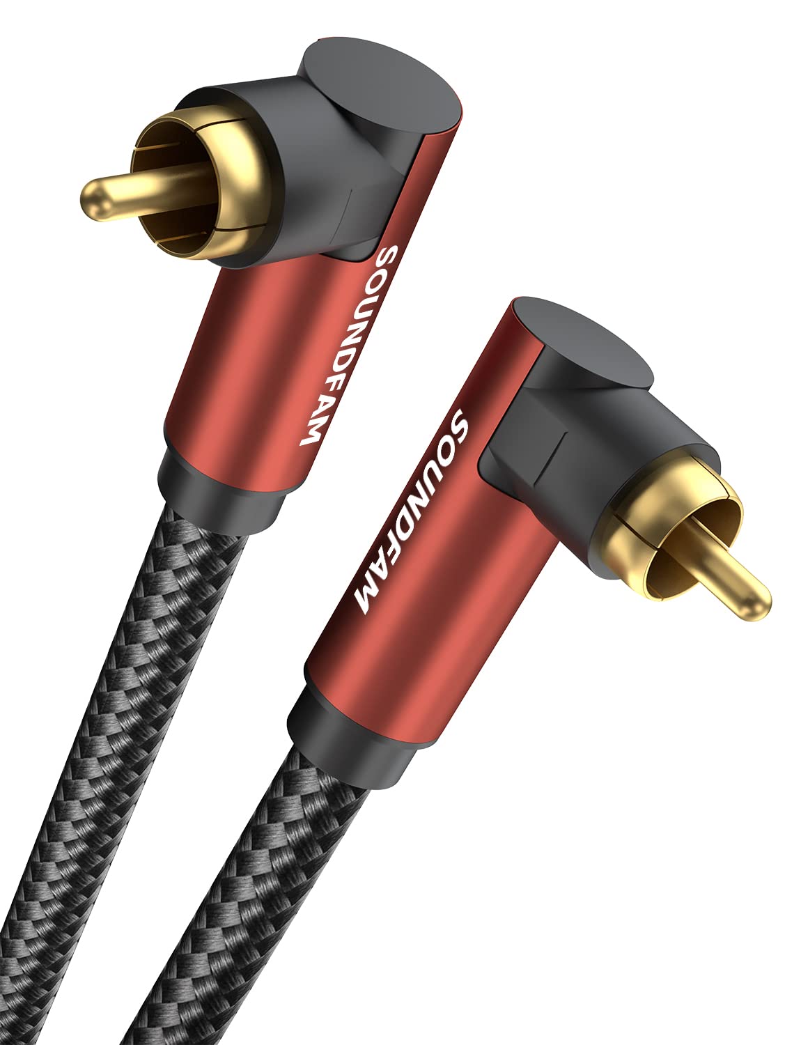 Dual 90 Degree RCA Cable - 30Feet/10M Right Angle Subwoofer Cable, 24K Gold Plated Dual Shielded