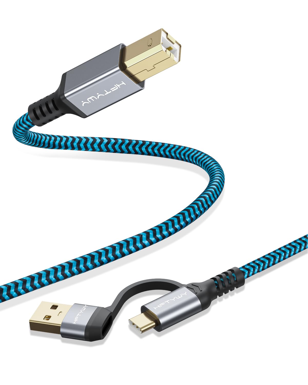 Hftywy 20FT 2-in-1 Printer Cable, Type C and USB A to B Printer Cable Compatible with MacBook Pro, HP, Canon, Epson