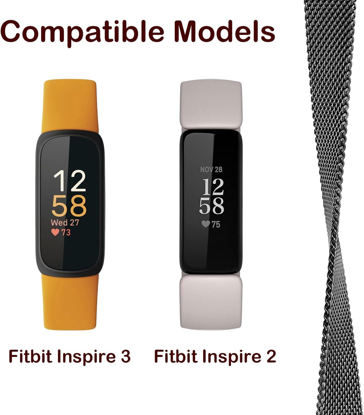 Metal Band for Fitbit Inspire 3 & Inspire 2, Adjustable Magnetic Stainless Steel Mesh Loop Replacement Strap for Men