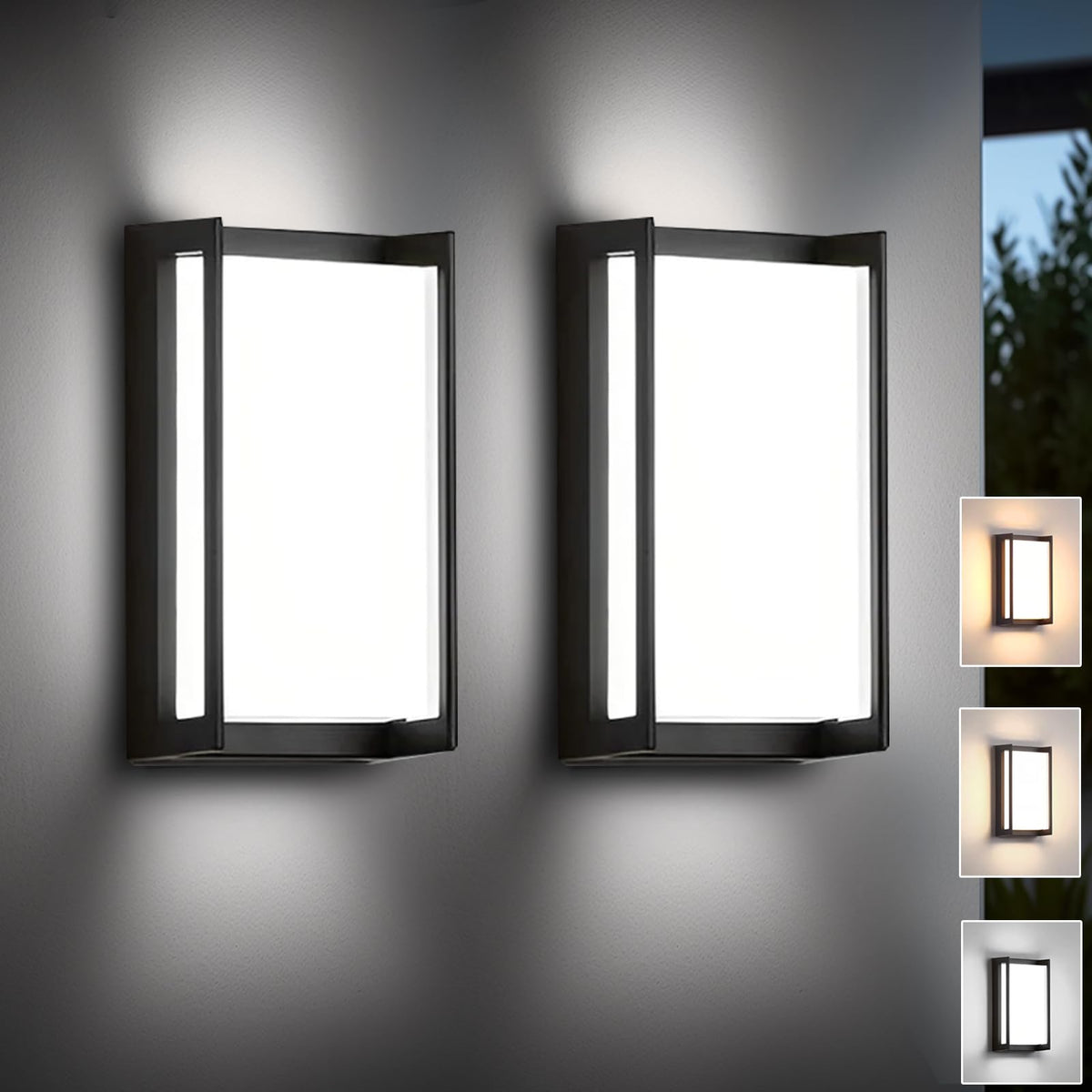 iYogaled Modern Exterior Lighting Fixtures, 3-Color Temperature Front Porch Light fixtures, IP65 Waterproof wall Sconce,18W 1500LM Rectangular Black