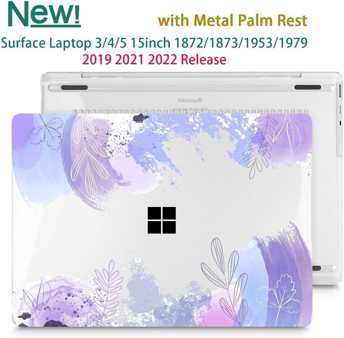 Tuiklol Case for 15 Inch Microsoft Surface Laptop 5/4/3 2022-2020, Model 1979/1953/1872/1873 Hard Shell Cover, Keyboard Cover+Screen Protector+Dust Plugs,Inset Flora