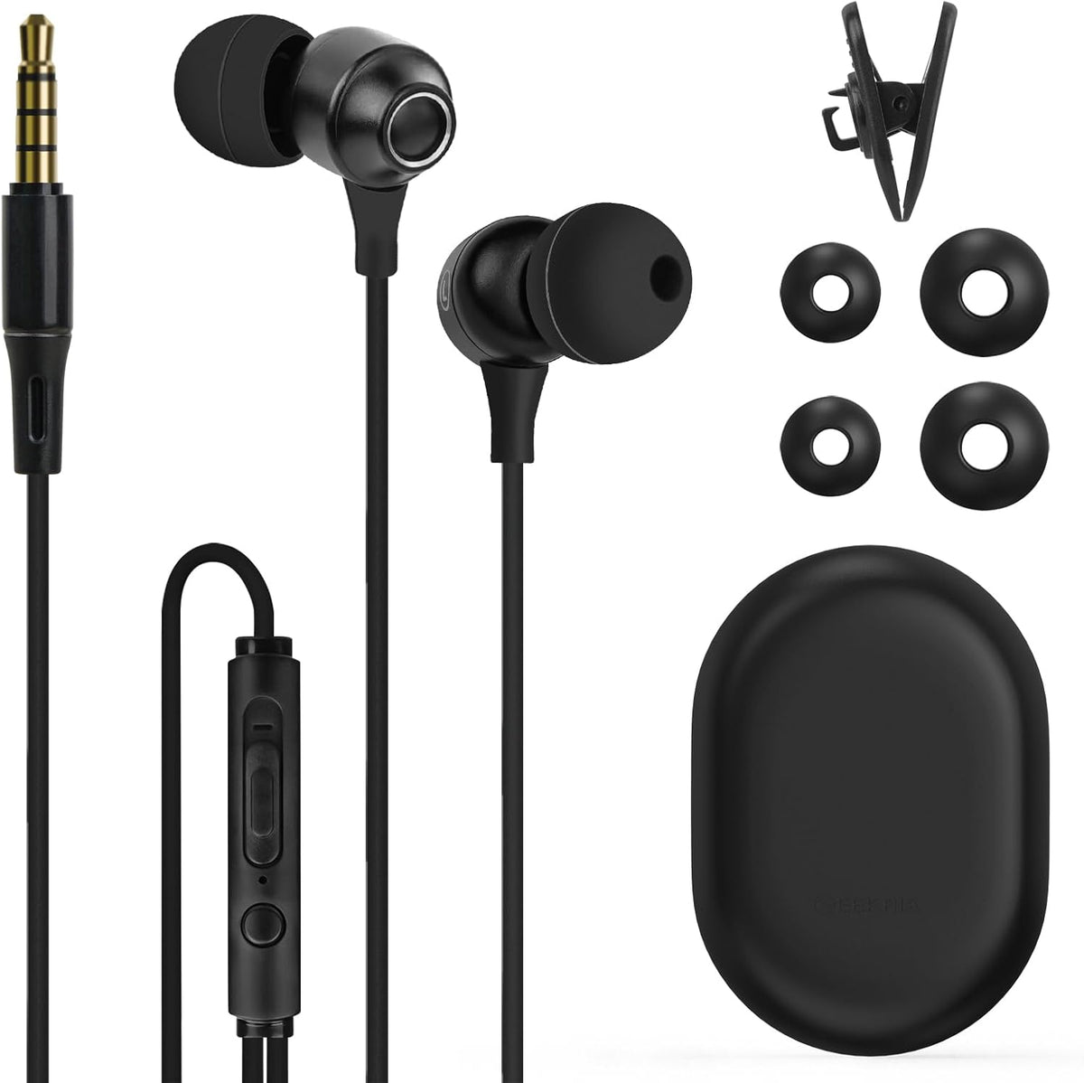 GEEKRIA Mini Comfy ASMR Sleeping Ear Plugs, Noise Isolating Earphone with Microphone and Volume Control for Air Travel