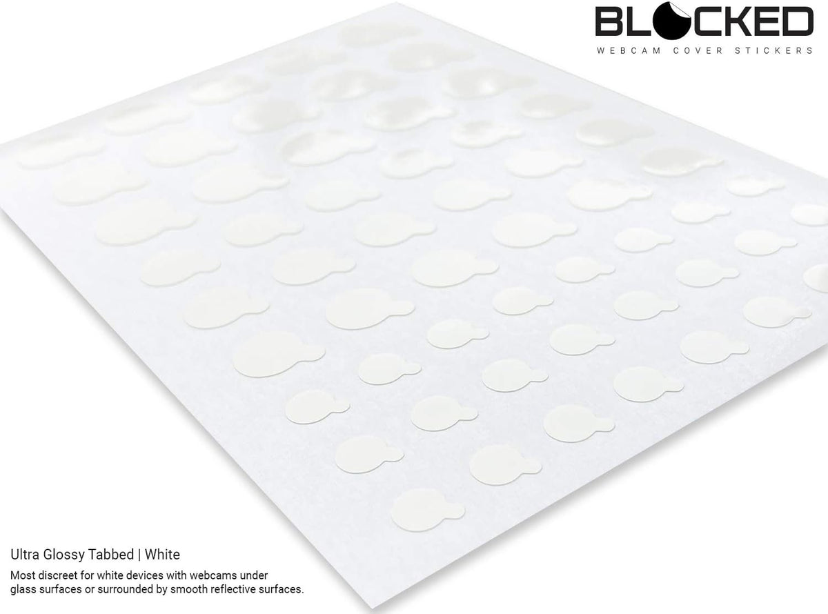 Stackable Webcam/Camera Vinyl Covers | 57 Tabbed Low-Tack Restickable Webcam Sticker | Multiple Sizes | White 57-Pack Tabbed (Ultra Glossy)