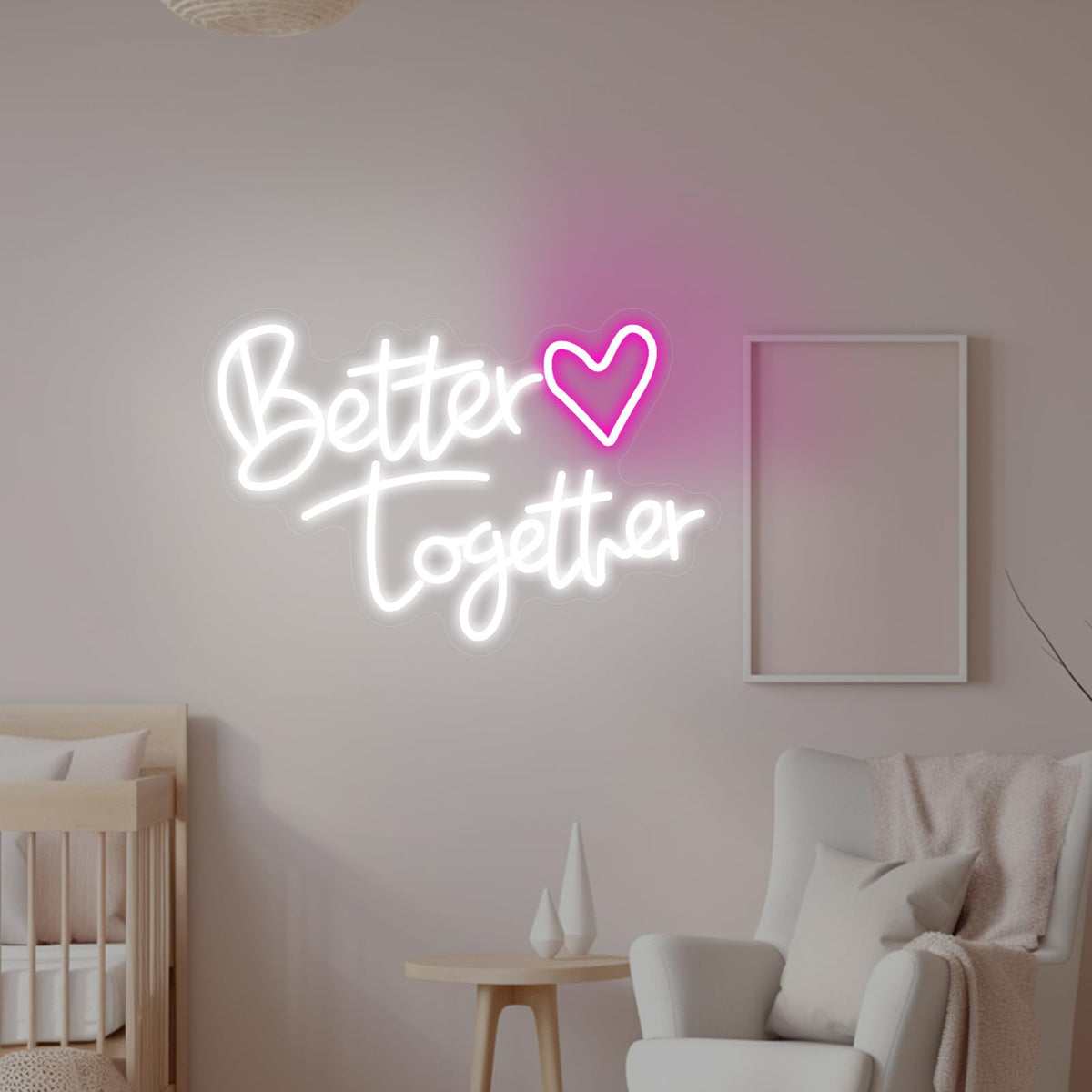 Neonawall Better Together White Letters LED Neon Sign - Dimmable USB Wall Art 10.8x15.7 Inches - Inspirational Home Decor for Living Room, Wedding