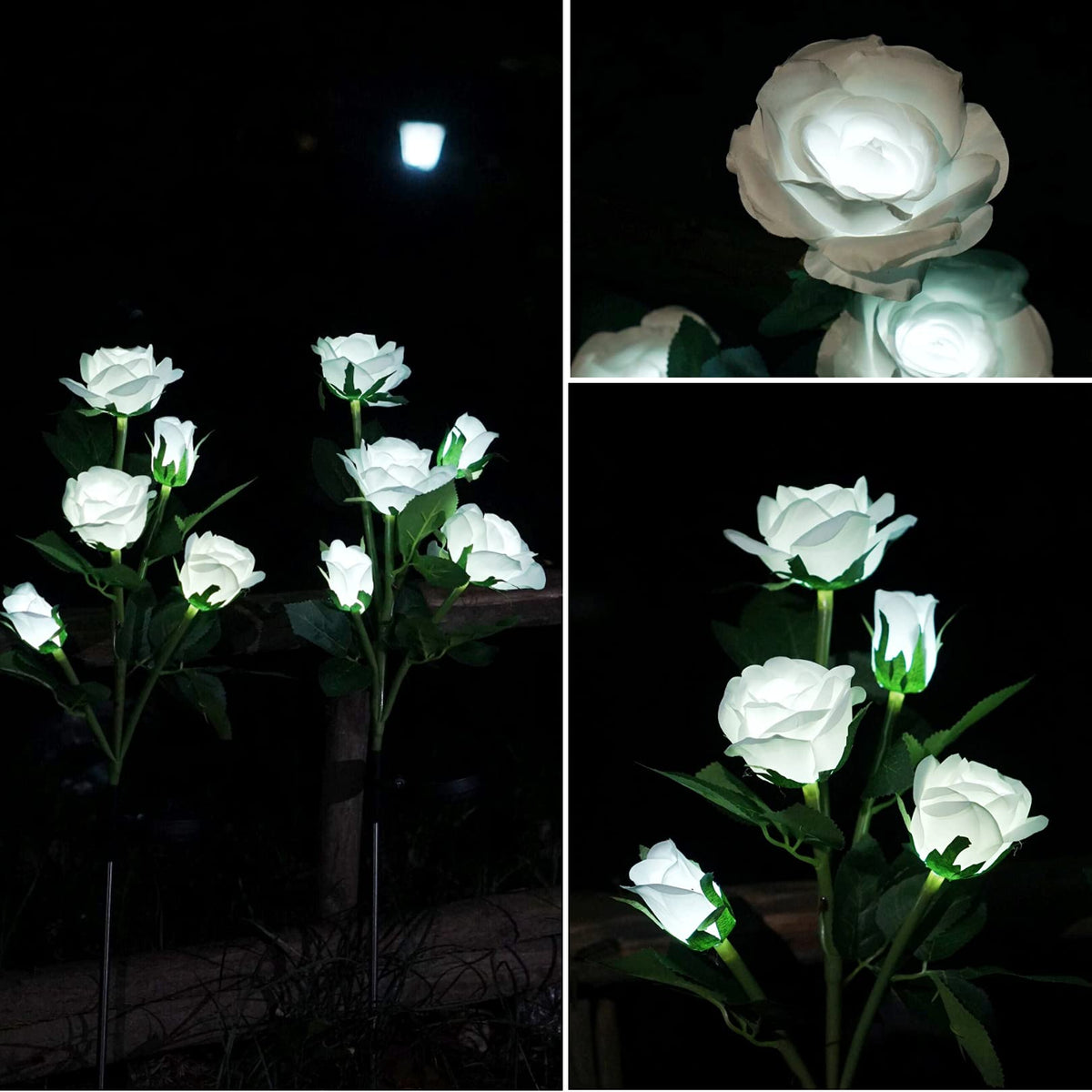 Solar Garden Rose Lights, Decorman 2 Pack Realistic Solar Outdoor Flower Lights Waterproof LED Stake Landscape Decorative Lights with 10 Roses
