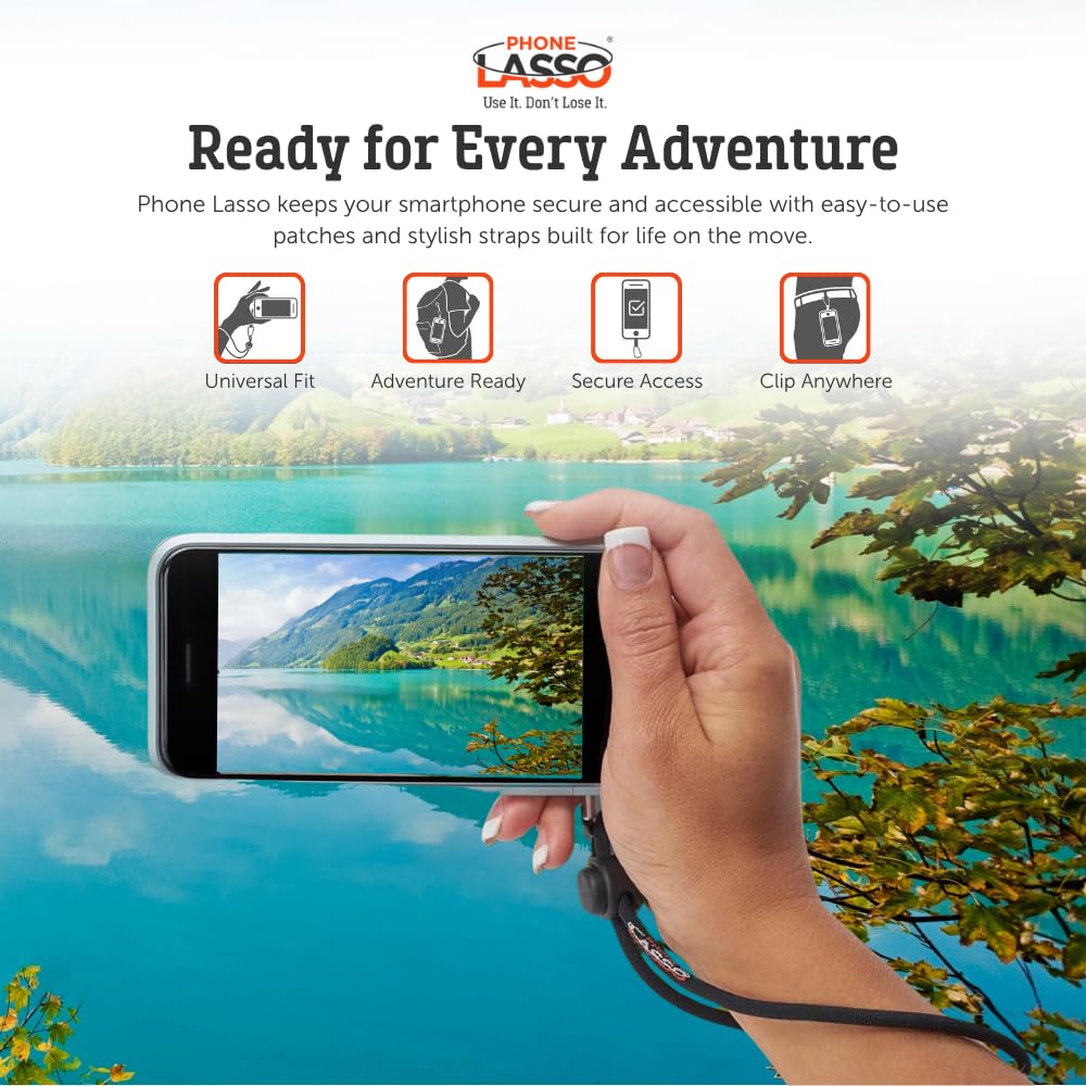 Phone Lasso Smartphone Wrist Strap & Grip Patch Tether With Wrist & Neck Lanyard Universal Fit USA Stripe ELECTRIC BLUE