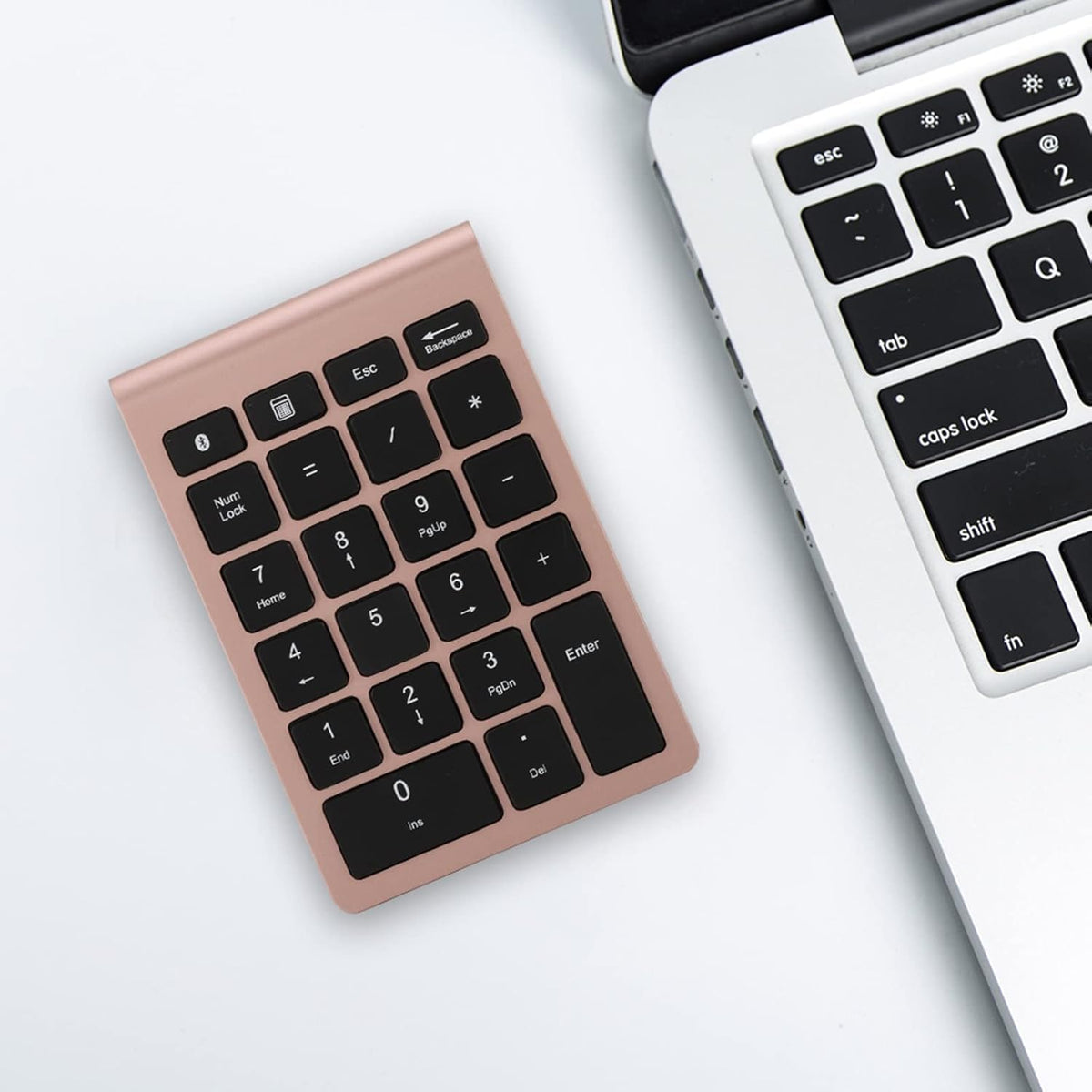 22 Keys Numeric Keypad, Portable Wireless Mini Keyboard Compatible with Bluetooth 5.0 for Laptop/Desktop (Rose Gold)
