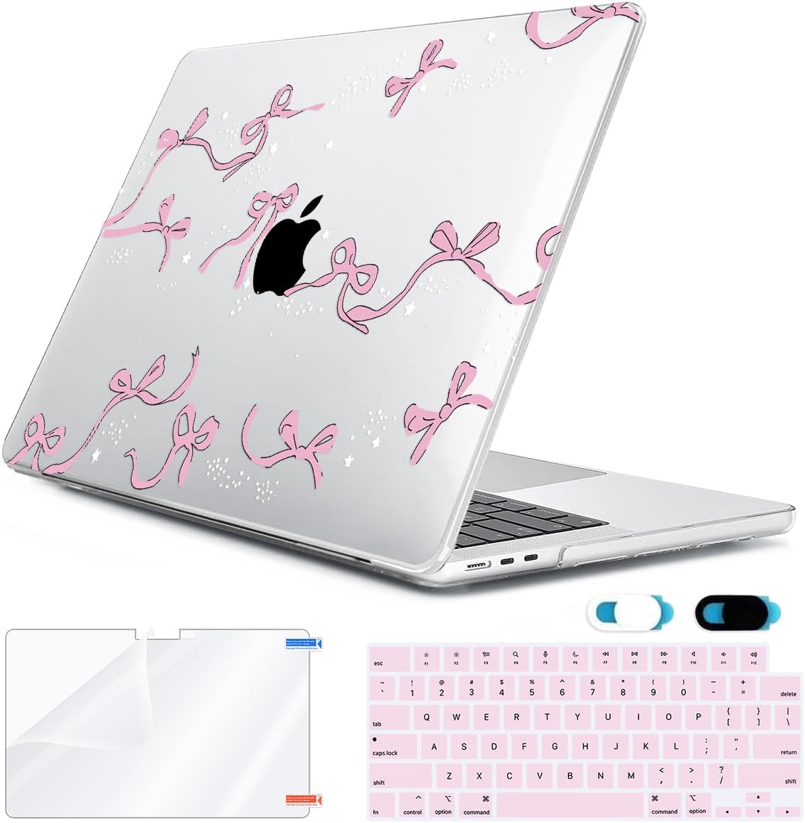 Compatible with MacBook Air 13.6 inch Case 2025 2024 2023 2022 Release M4 A3240 M3 A3113 M2 A2681 with Touch ID, Plastic Hard Shell Case&Keyboard Cover&Screen Protector&Webcam Cover, Bows