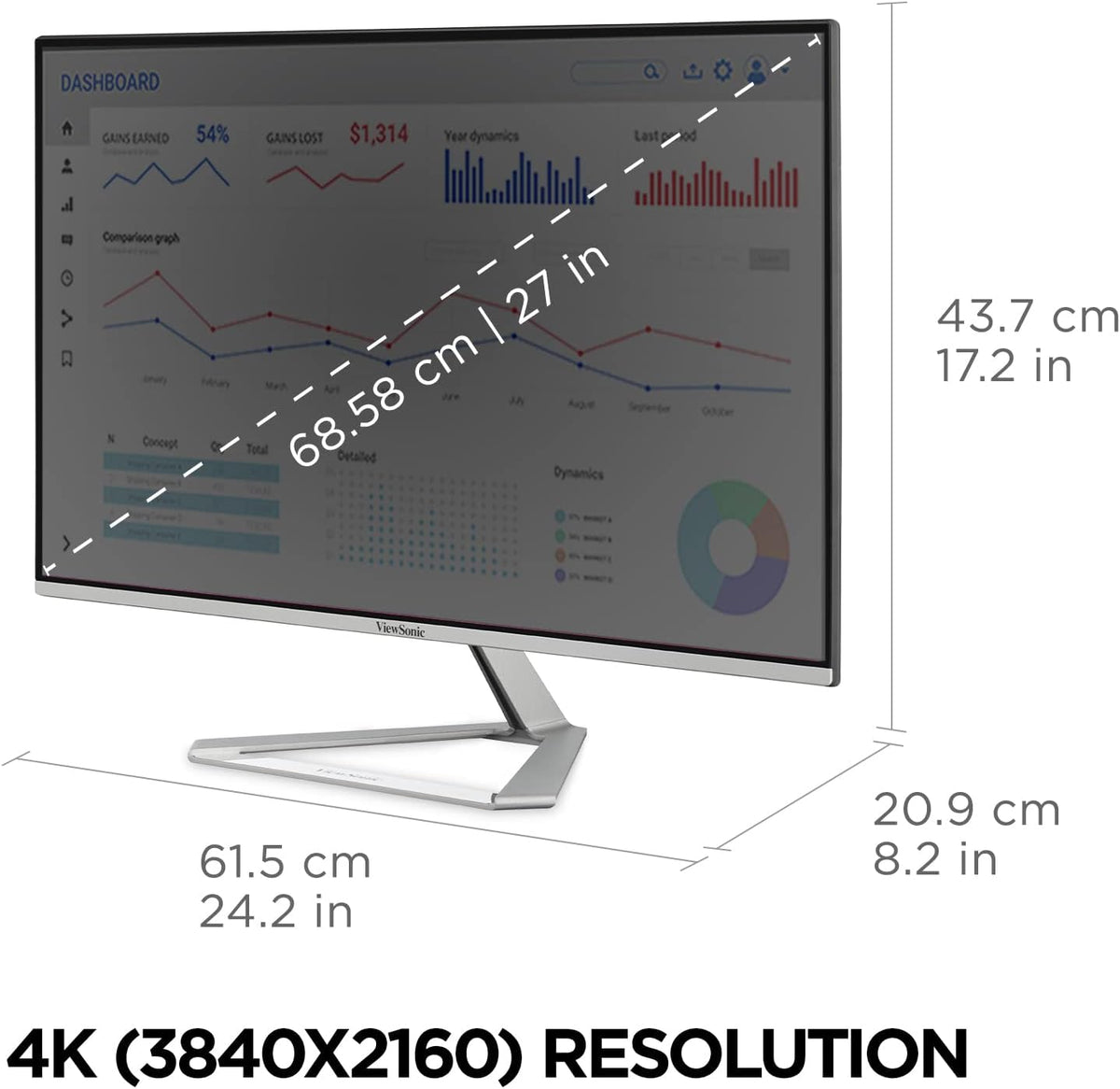 ViewSonic VX2776-4K-MHDU 27 Inch 4K UHD IPS Monitor, 65W USB C, HDR10 Content Support, Thin Bezels, HDMI and DisplayPort