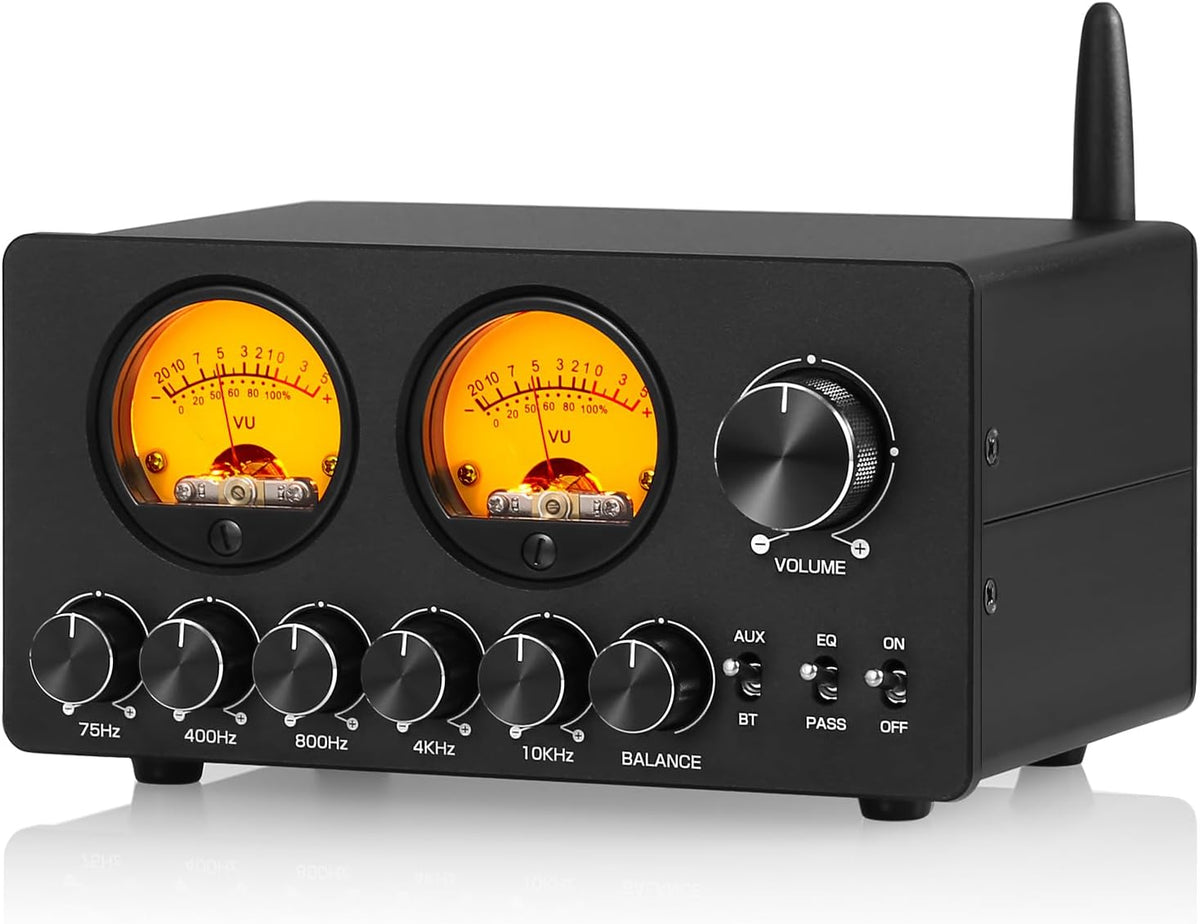 Douk Audio 5 Band Equalizer Bluetooth EQ Preamp for Home Stereo/Computer Speaker/Amplifier with VU Meter (EQ5 Tone Upgraded Version)