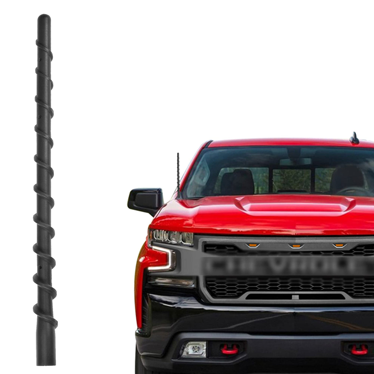 Car Wash Proof Antenna for Chevy Silverado and GMC Sierra Accessories (2009-2025) | 9 inch Spiral Direct Short Replacement Antenna (M7 Thread)