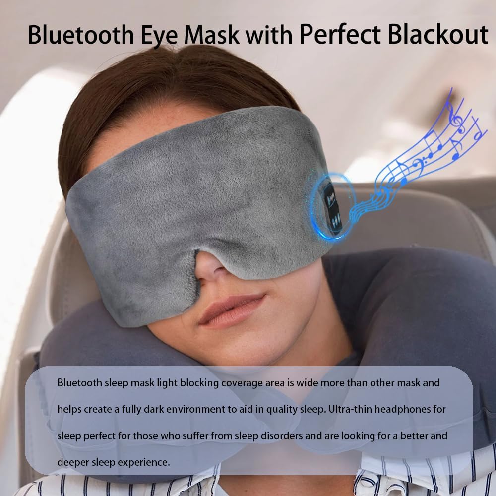 Soft Sleep Eye Mask Bluetooth Headphones, Adjustable Sleep Headband for Sleeping Meditation Insomnia, Wireless Music