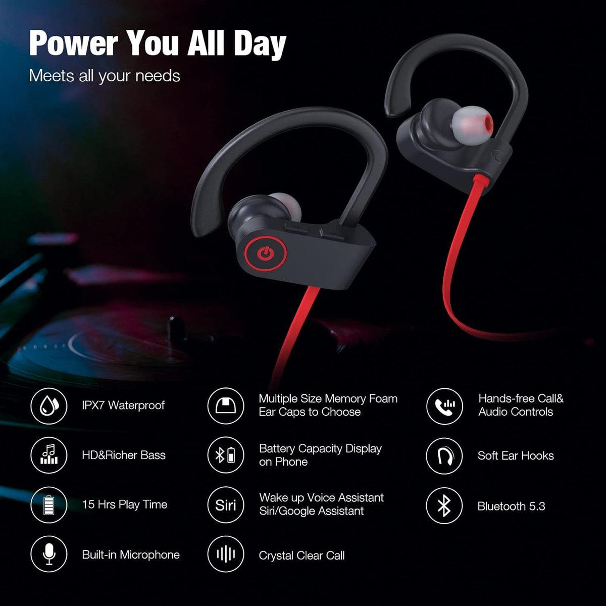 Boean Bluetooth Headphones Wireless Earbuds, Bluetooth 5.3 Running Headphones with 16 Hrs Playtime