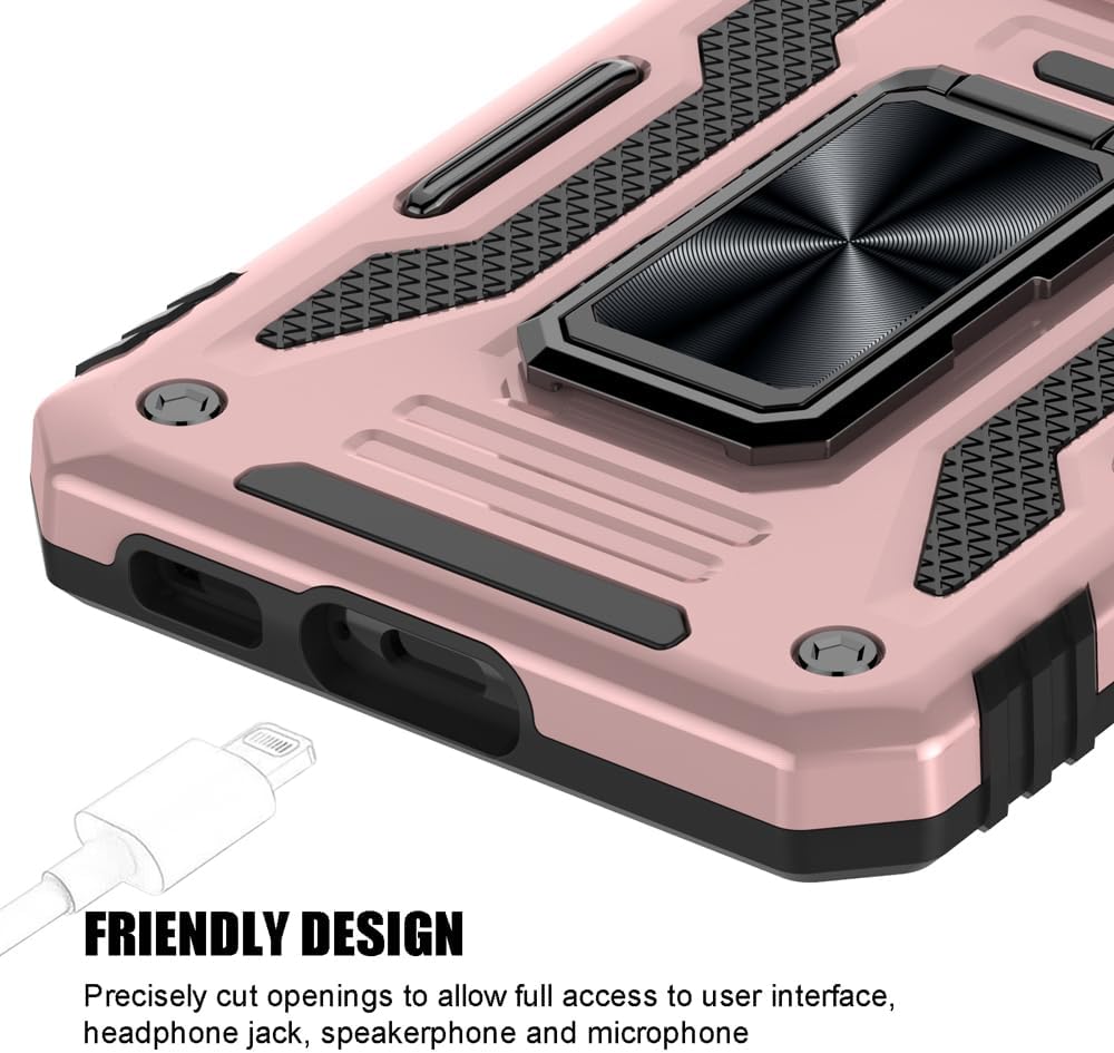 Shockproof Phone Case for Samsung Galaxy S23 with Sliding Camera Cover & Rotatable Ring Holder Kickstand + Tempered