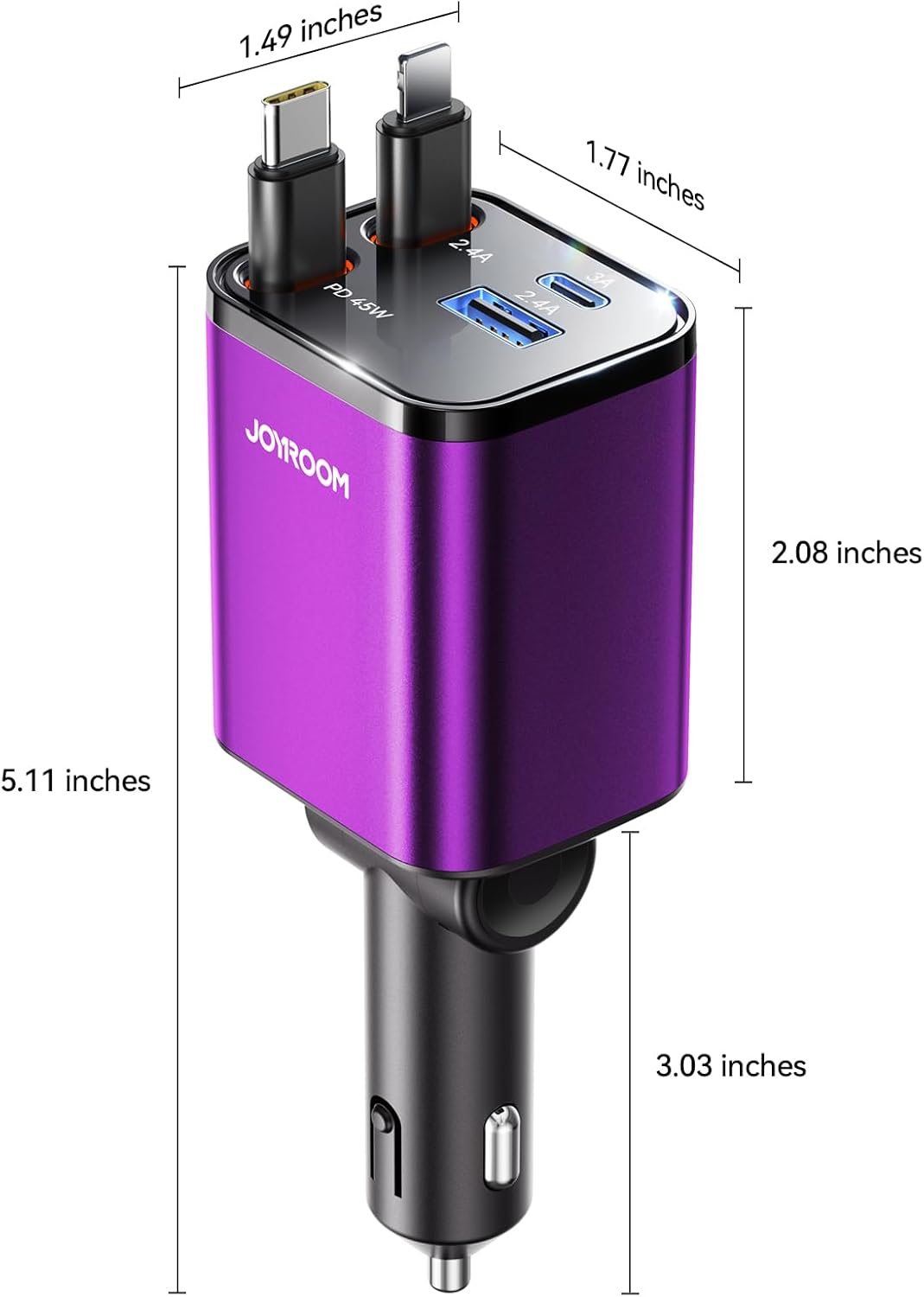 [2025 Ultra-Compact] Retractable Car Charger USB C 84W Car Accessories Adapter for iPhone 16 Fast Charging, Car Travel Essentials Gifts for Women Men, Car Phone Charger for iPhone15 Pro Max, Purple