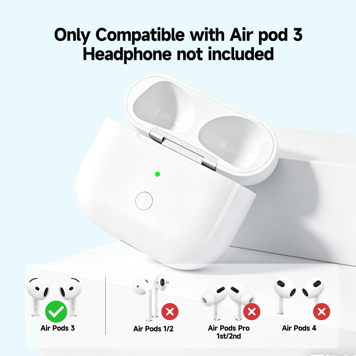 Wireless Charging Case Compatible with AirPod 3, Replacement Airpod 3 Gen Charging Case with Front Bluetooth Button for Pairing,Not Included Earbuds