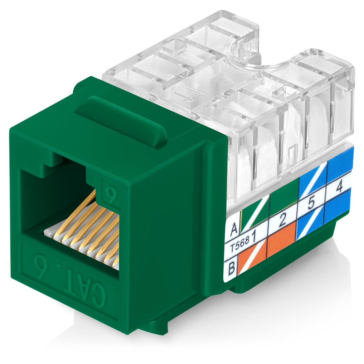 Everest 90° Angled RJ45 Cat6 Keystone Jacks 20-Pack in Green - Slim Profile Female RJ45 Connectors - Cat 6 Keystone Jack - Compatible with 90° Angled Speed Termination Tool - easyJACK (B094WB91H3)
