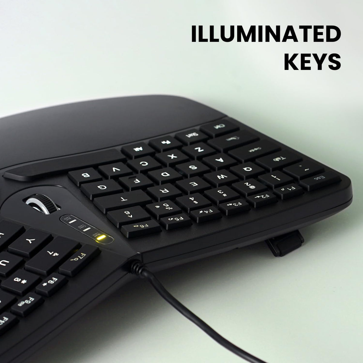 Perixx PERIBOARD-330B, Wired Ergonomic Keyboard with Adjustable Wrist Rest, Illuminated Keys, and Membrane Low Profile Keys, 2 Extra USB Ports, US English Layout