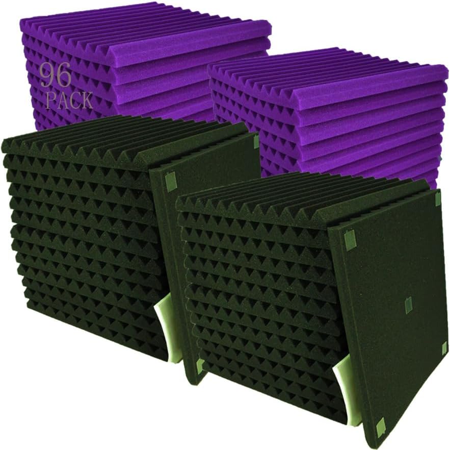 96 Pack Black/purple 12 "X 12 "X1" Acoustic Panels Studio Soundproofing Foam Wedge Tiles,