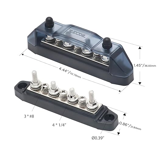 Recoil BBS43-P Bus Bar 4 M5 Studs 3 Screw Terminal Power Distribution Block