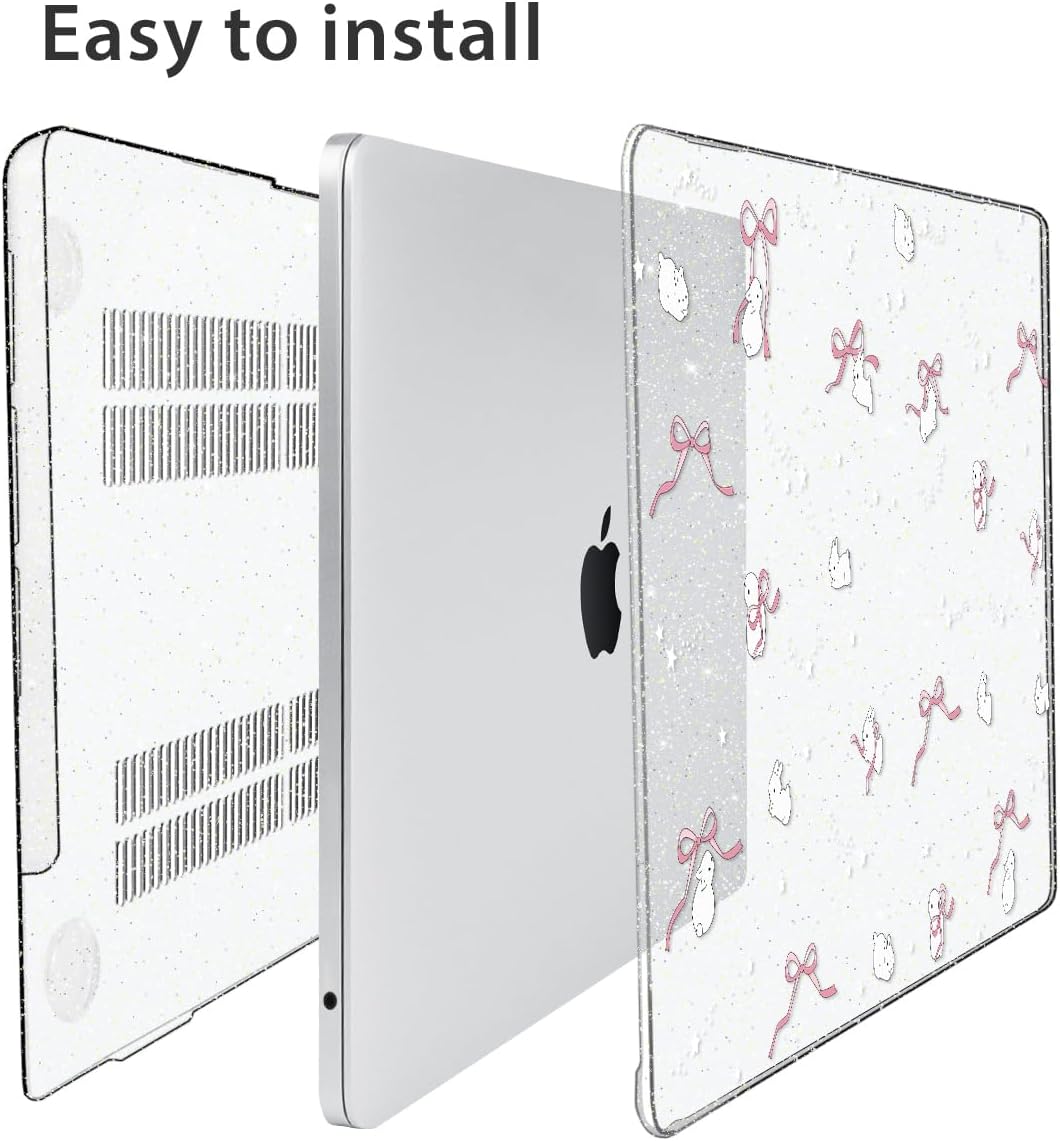 for 2025 2024 2023 2022 MacBook Air 13 inch Case M4 A3240 M3 A3113 M2 A2681 with Touch ID& 13.6" Liquid Retina Display, Plastic Hard Shell&Keyboard Cover&Screen Film&Webcam Cover, Bunny-P